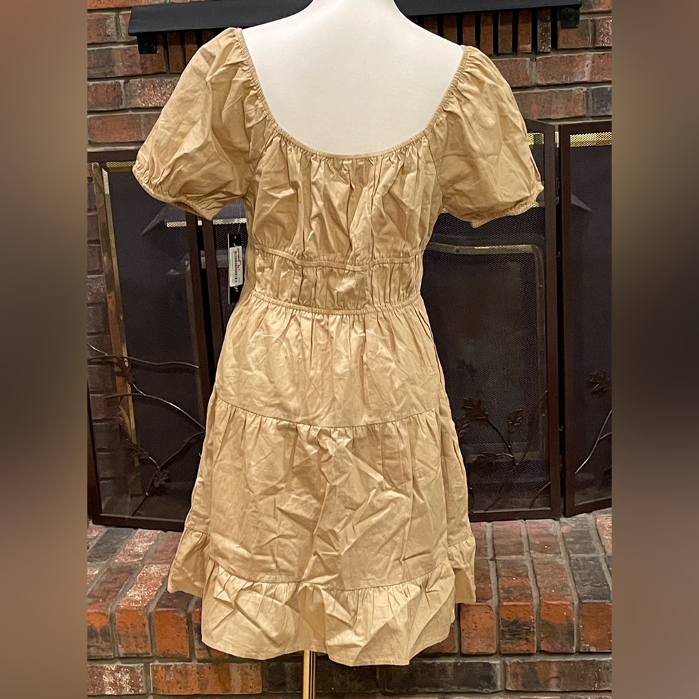 Derek Heart Tan Puff Sleeve Midi Dress - Picture 4 of 4